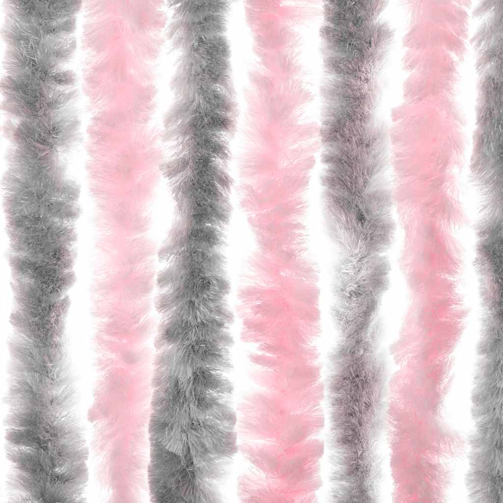 flueforhæng 100x200 cm chenille sølvgrå og lyserød