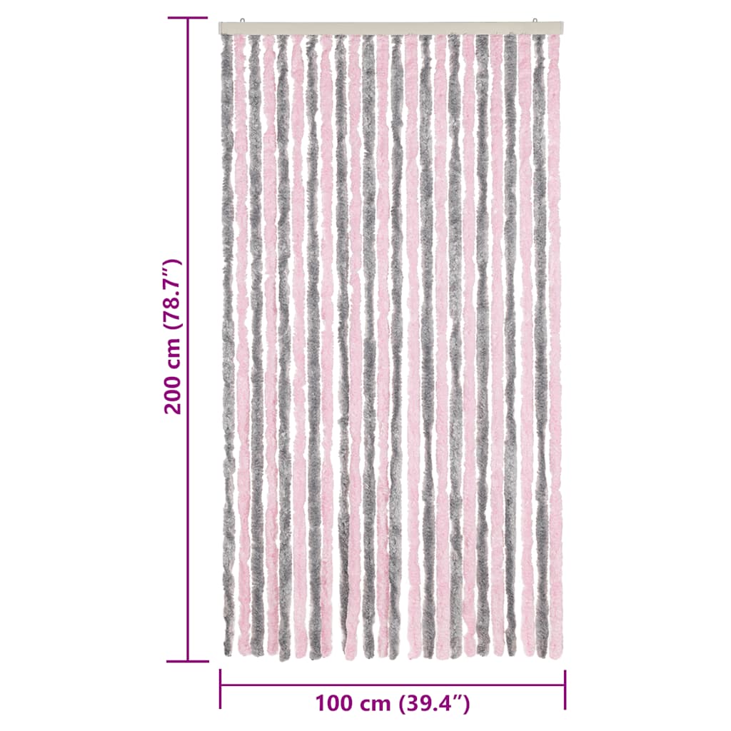 flueforhæng 100x200 cm chenille sølvgrå og lyserød