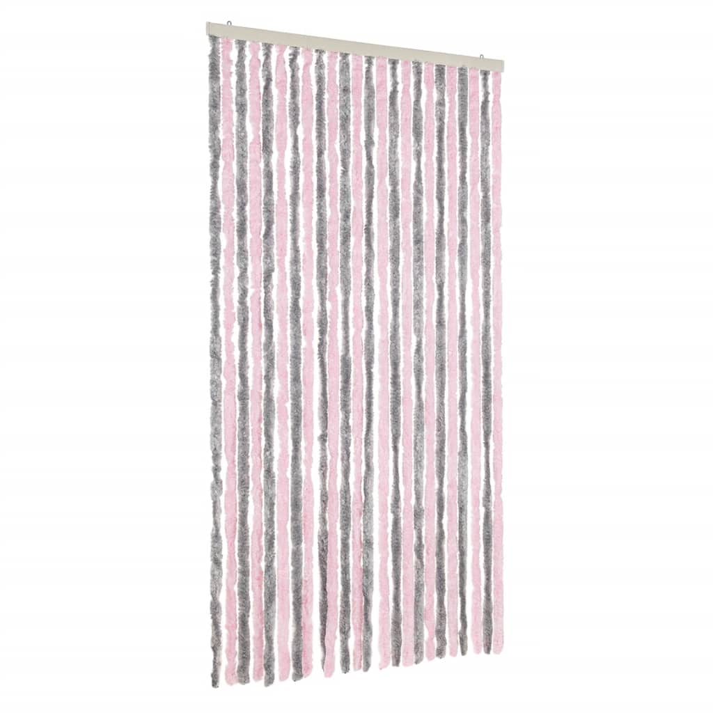 flueforhæng 100x220 cm chenille sølvgrå og lyserød