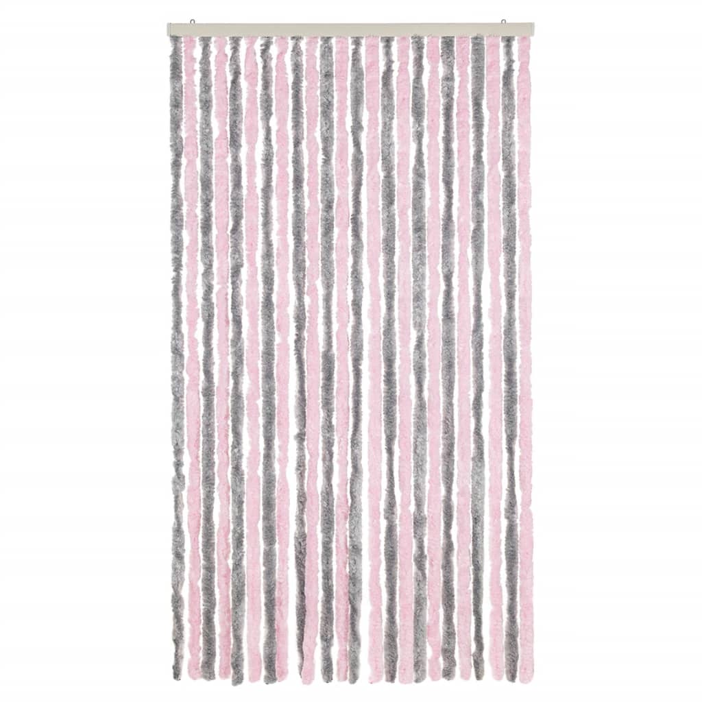 flueforhæng 100x220 cm chenille sølvgrå og lyserød