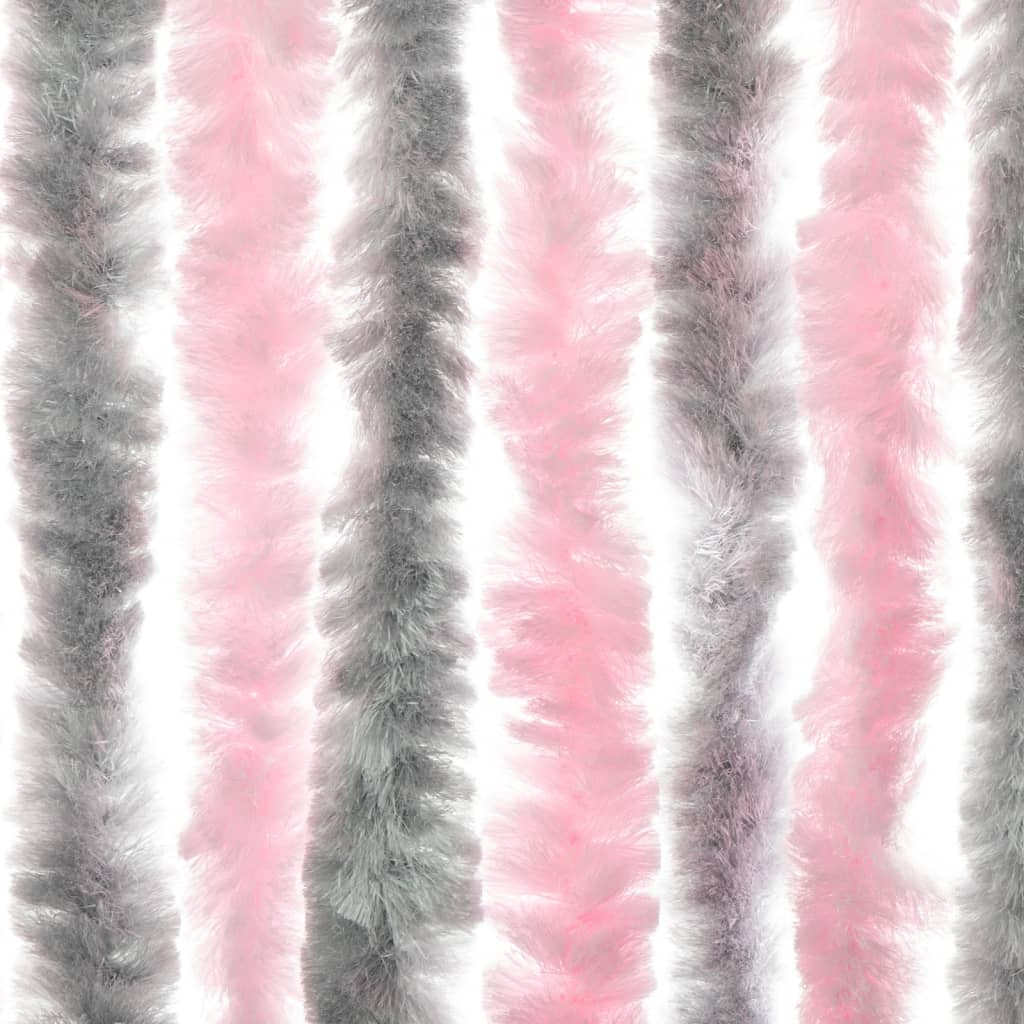 flueforhæng 100x220 cm chenille sølvgrå og lyserød