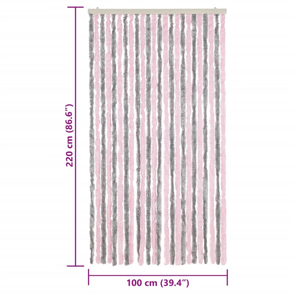 flueforhæng 100x220 cm chenille sølvgrå og lyserød