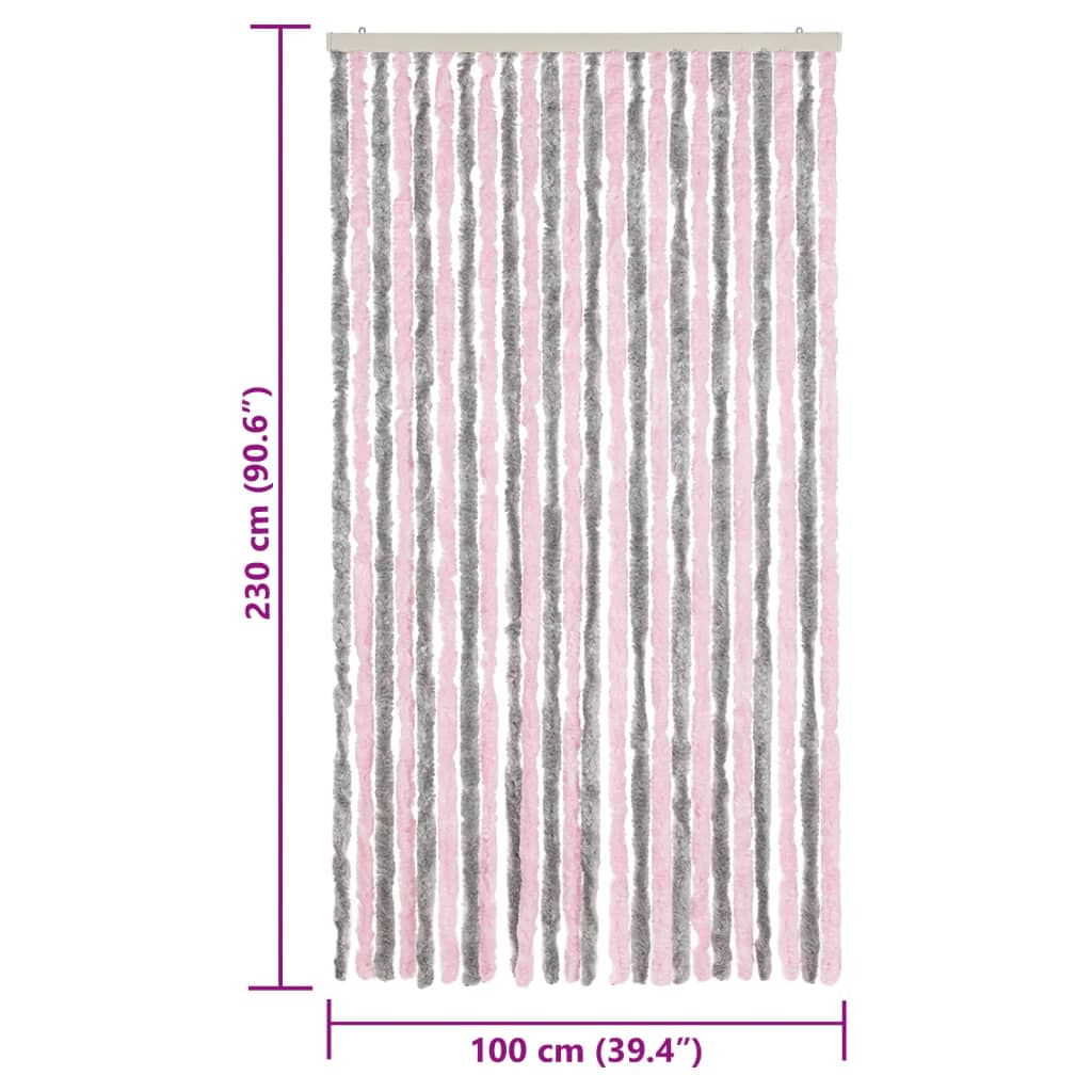 flueforhæng 100x230 cm chenille sølvgrå og lyserød