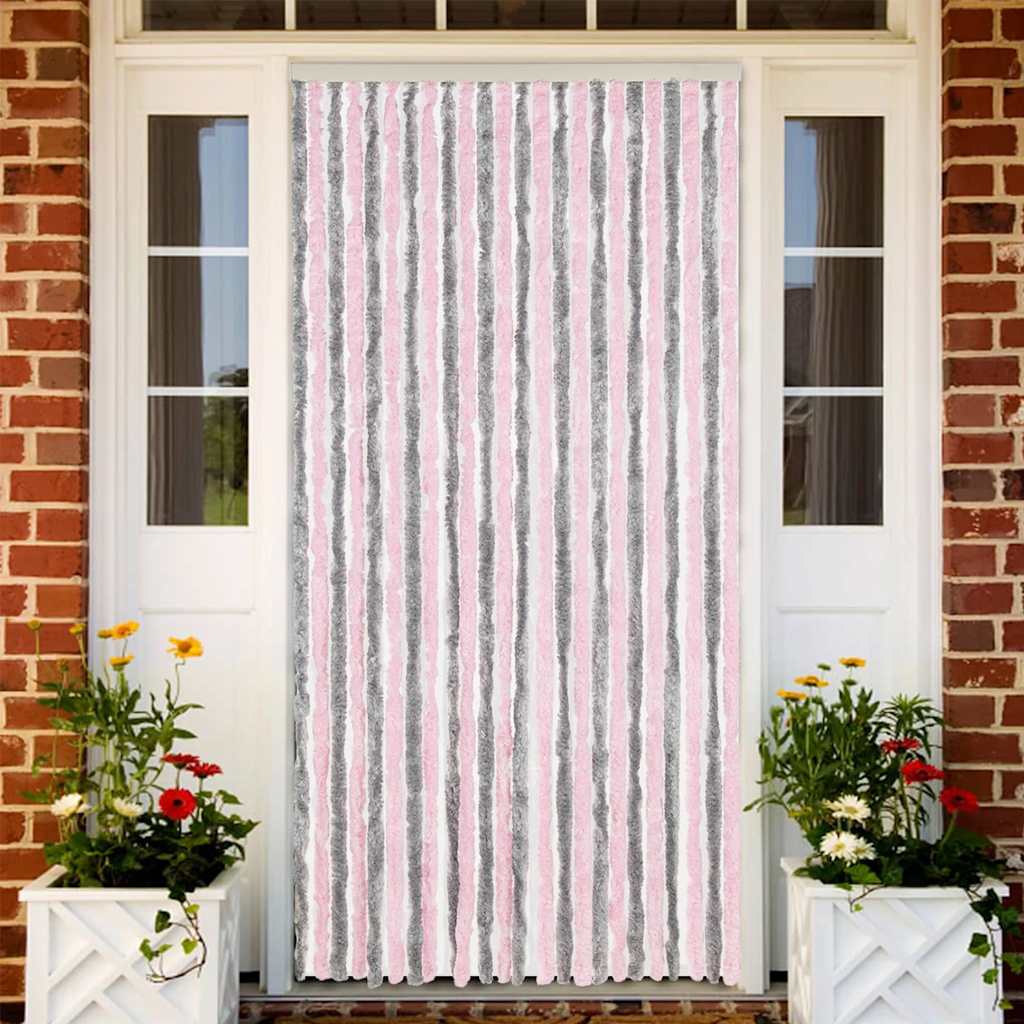 flueforhæng 100x230 cm chenille sølvgrå og lyserød