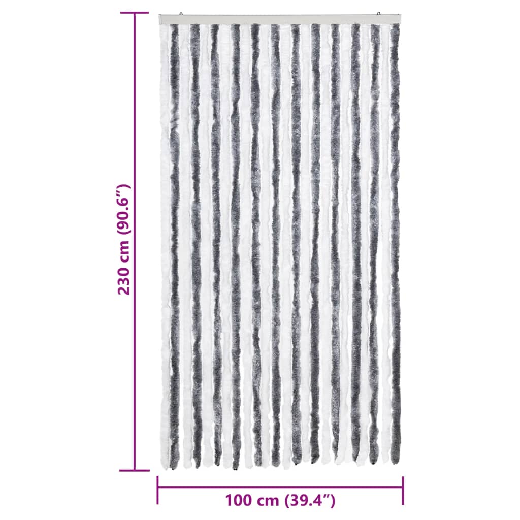 flueforhæng 100x230 cm chenille grå og hvid