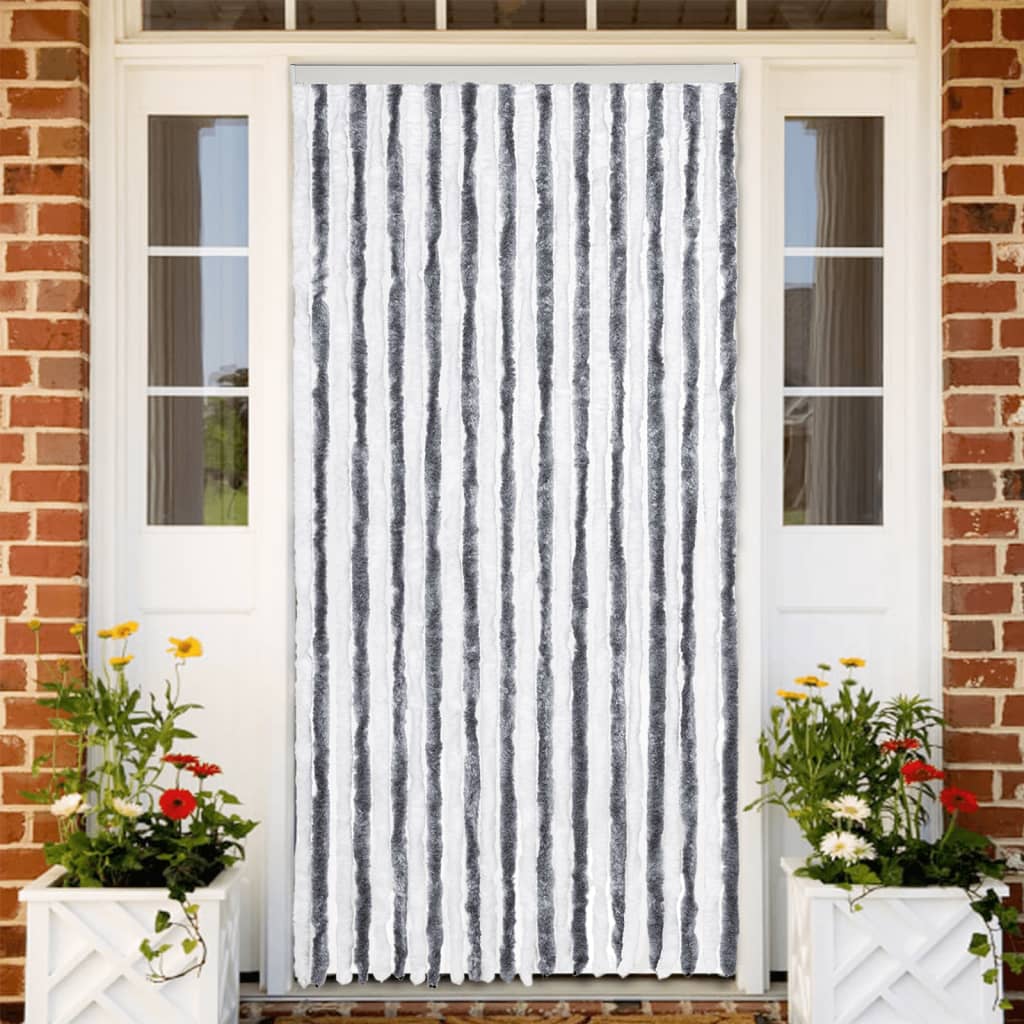 flueforhæng 100x230 cm chenille grå og hvid