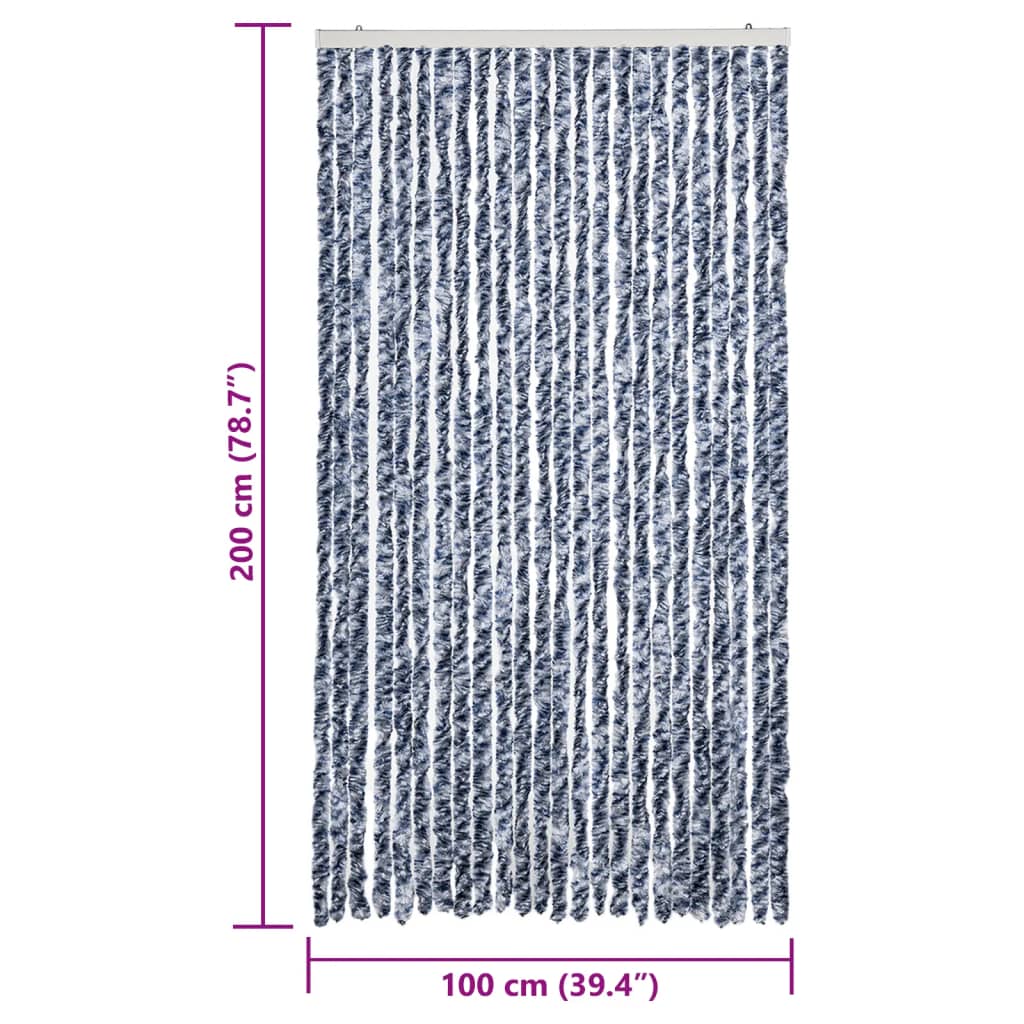 flueforhæng 100x200 cm chenille blå og hvid