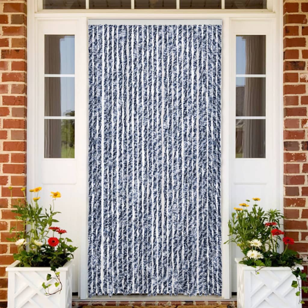 flueforhæng 100x200 cm chenille blå og hvid