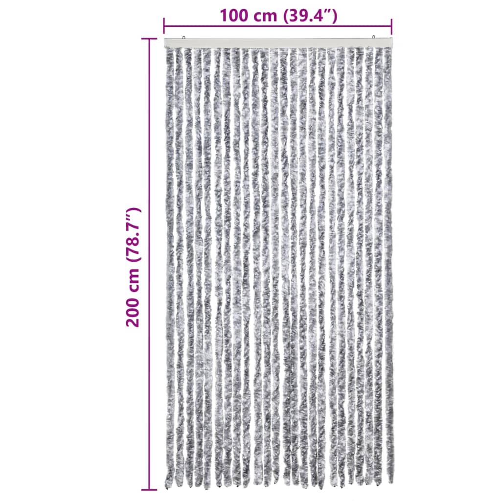 flueforhæng 100x200 cm chenille grå og hvid