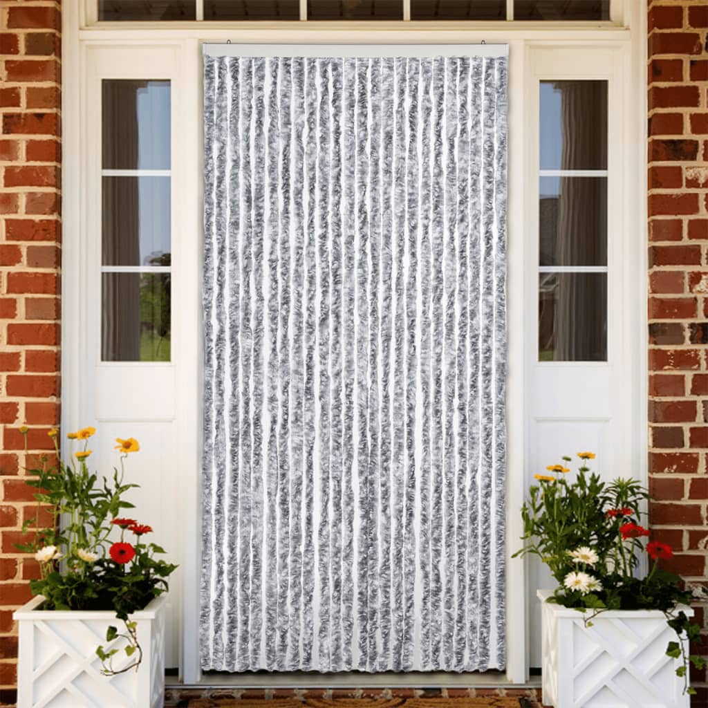 flueforhæng 100x200 cm chenille grå og hvid