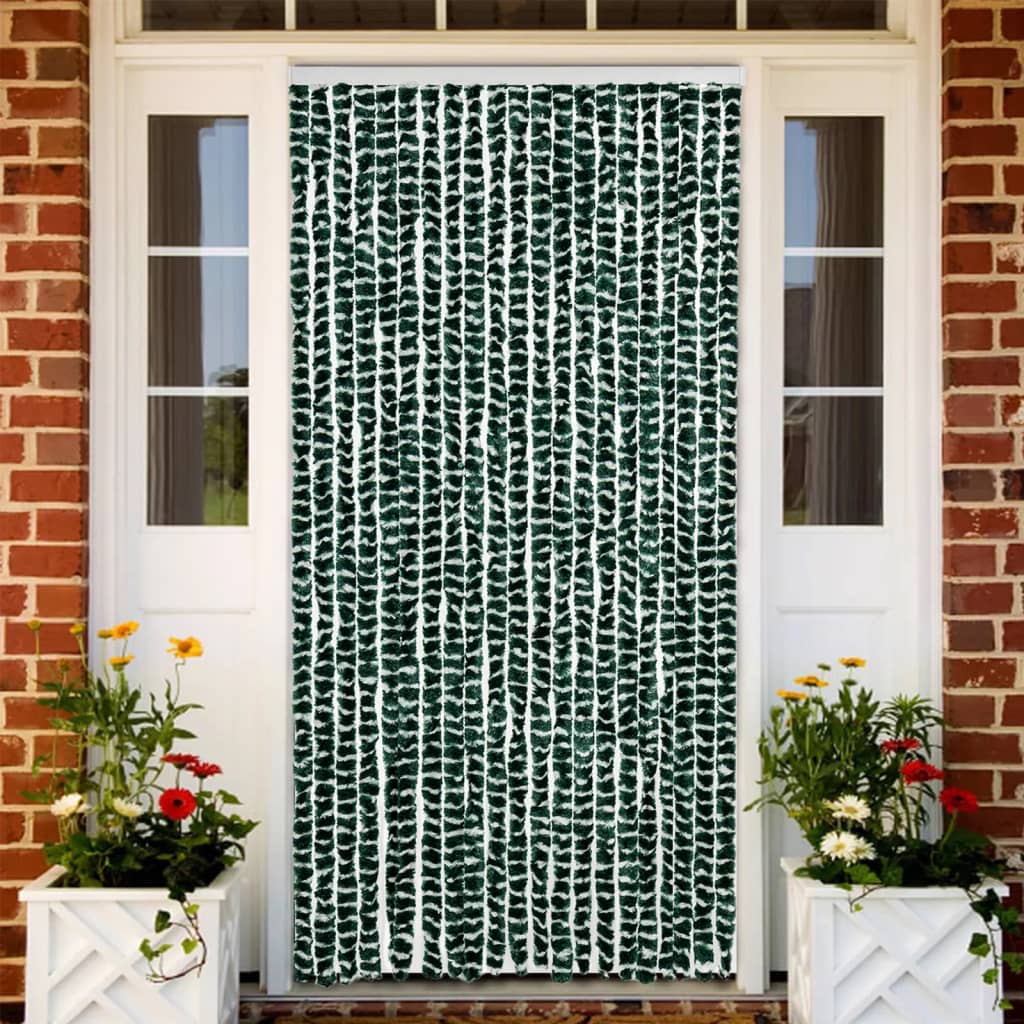 flueforhæng 90x200 cm chenille grøn og hvid