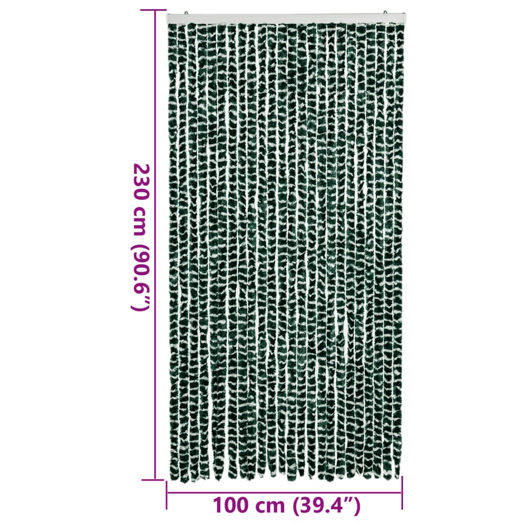 flueforhæng 100x230 cm chenille grøn og hvid