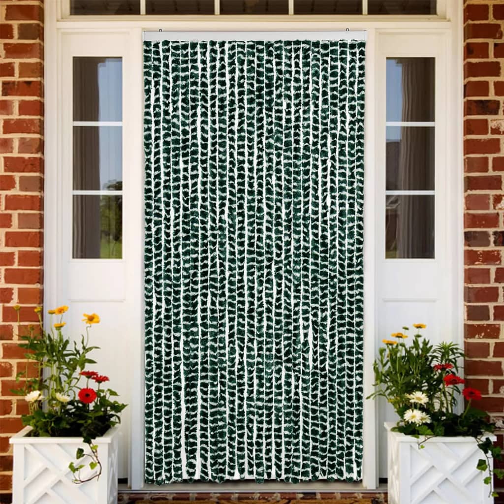flueforhæng 100x230 cm chenille grøn og hvid