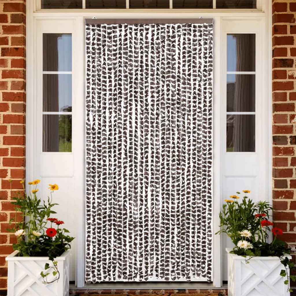 flueforhæng 100x200 cm chenille brun og hvid