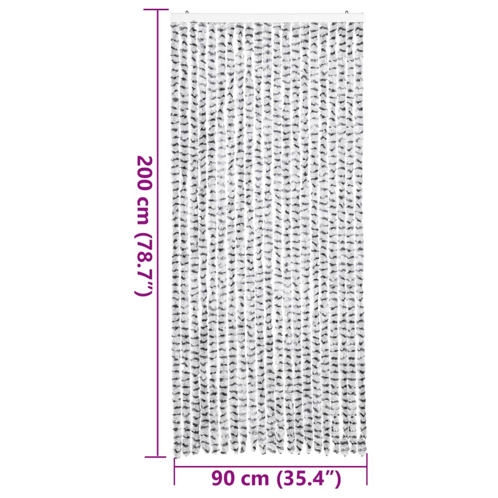 flueforhæng 90x200 cm chenille lysegrå og mørkegrå