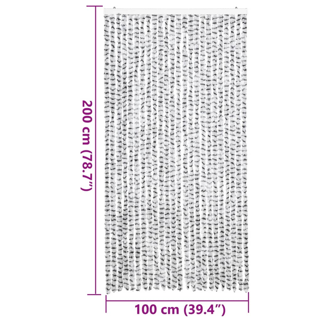 flueforhæng 100x200 cm chenille lysegrå og mørkegrå