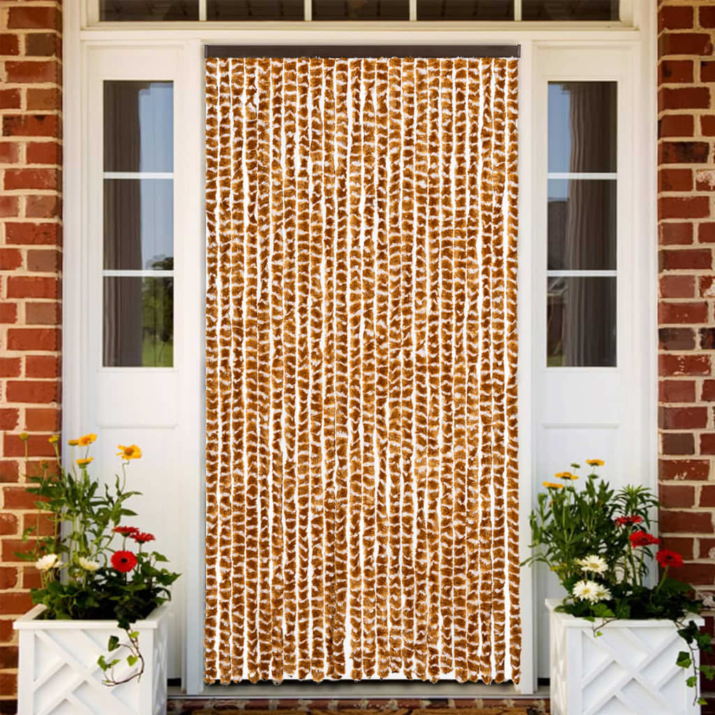 flueforhæng 100x230 cm chenille okkergul og hvid