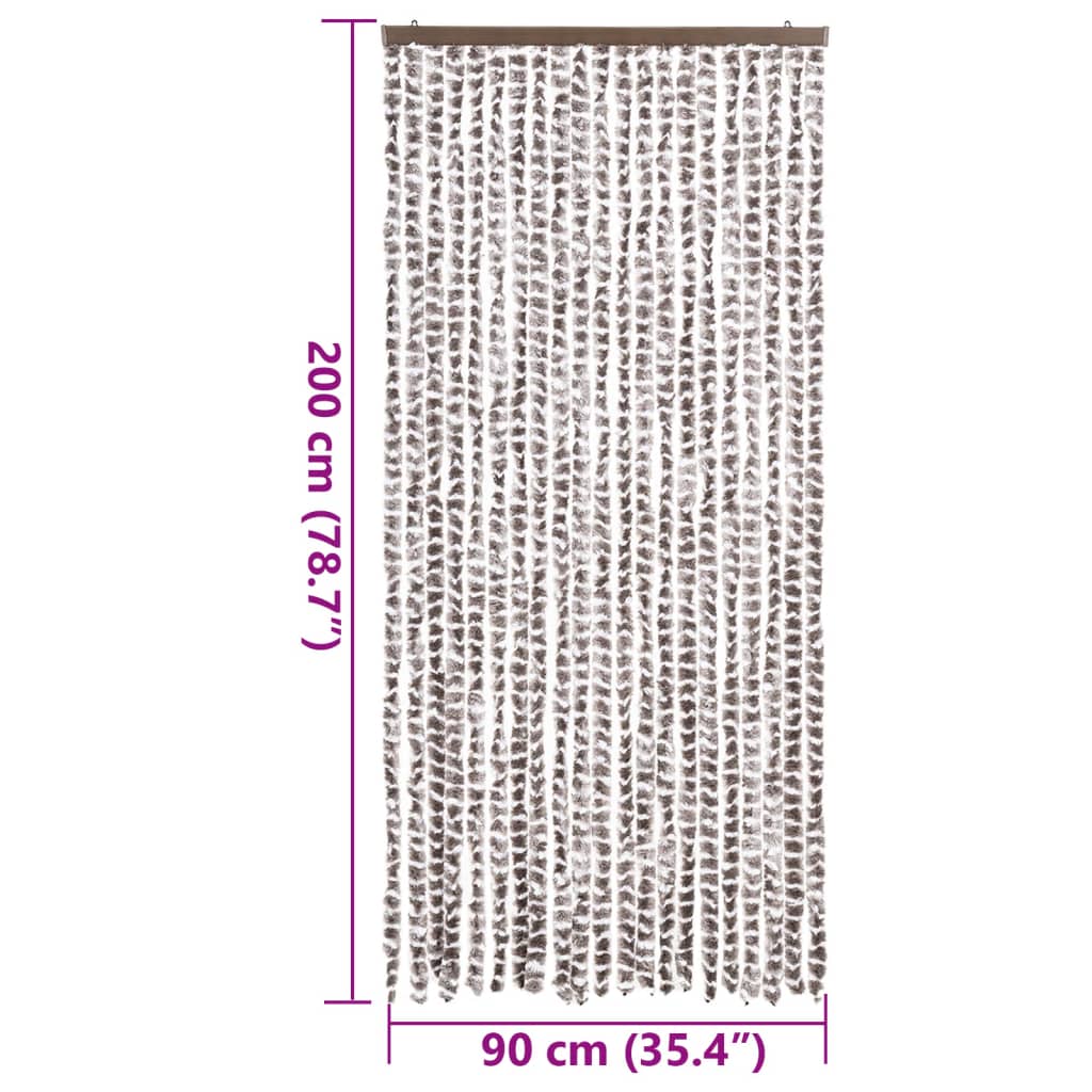 flueforhæng 90x200 cm chenille gråbrun og hvid