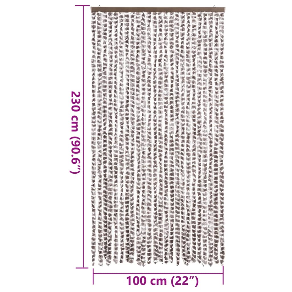 flueforhæng 100x230 cm chenille gråbrun og hvid