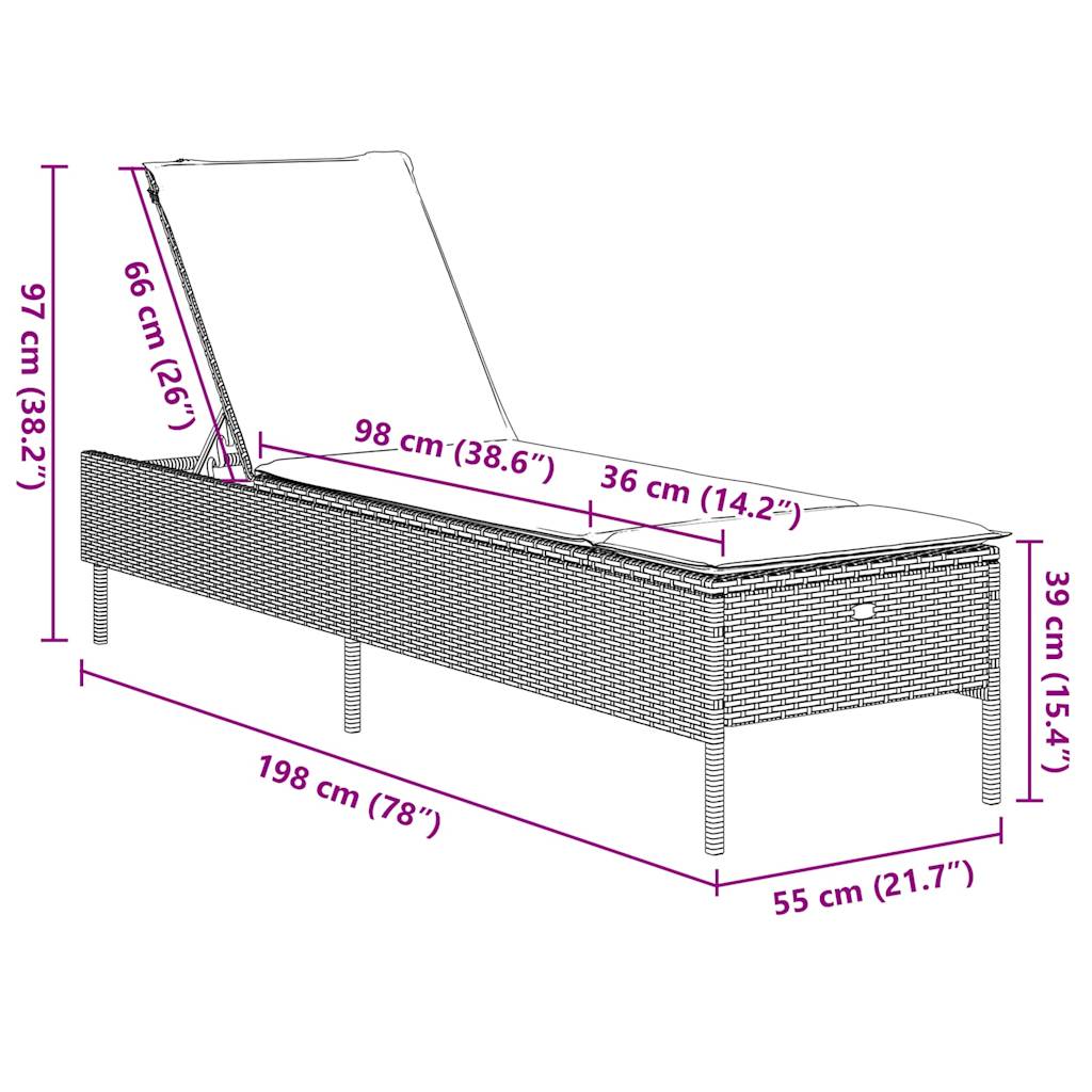 liggestol med hynde brun polyrattan