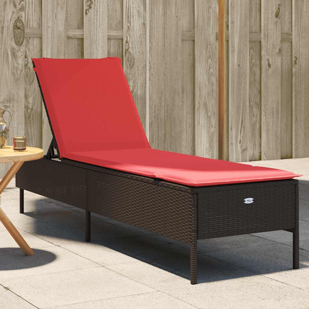 liggestol med hynde brun polyrattan