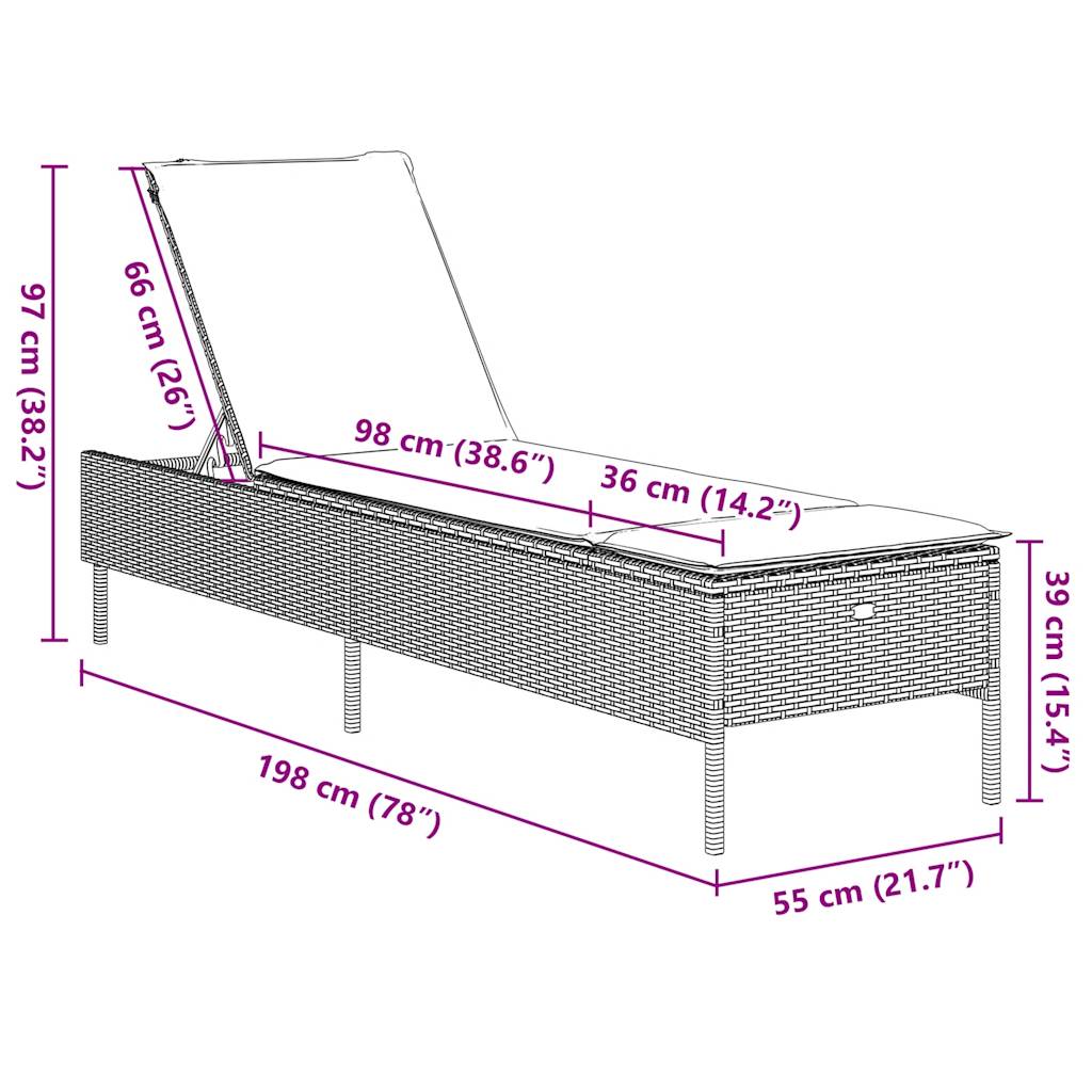 liggestol med hynde sort polyrattan