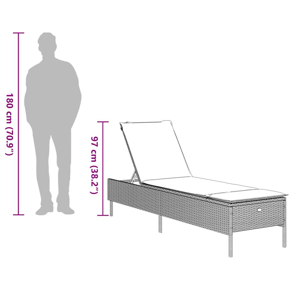 liggestol med hynde sort polyrattan