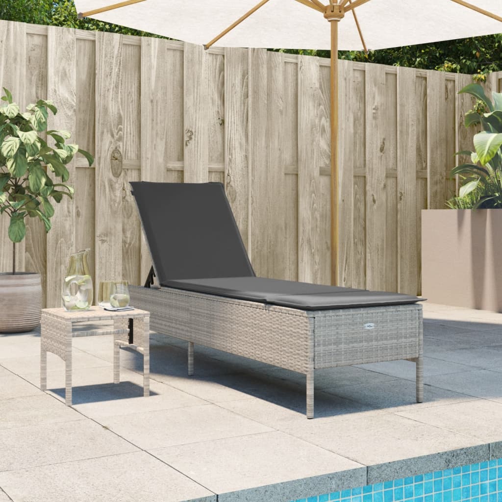 loungesofa med bord og hynde polyrattan lysegrå