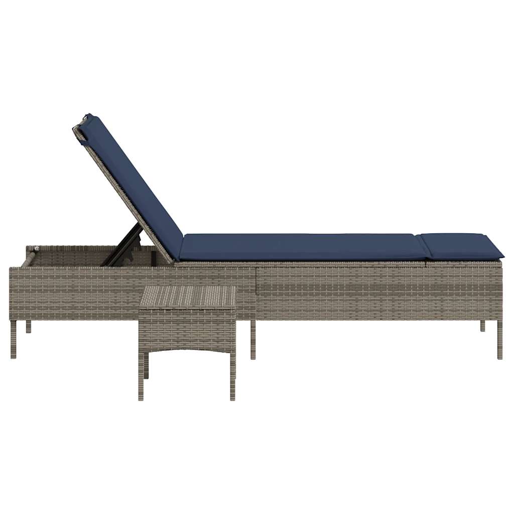 liggestol med bord og hynde grå polyrattan