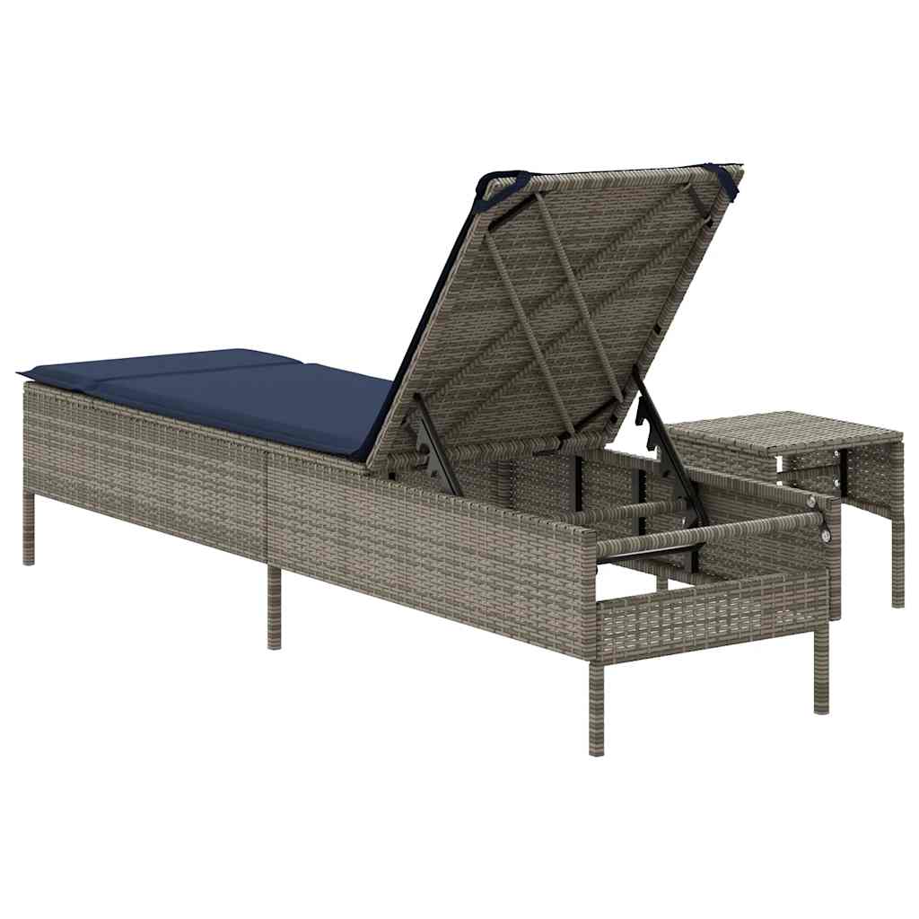 liggestol med bord og hynde grå polyrattan