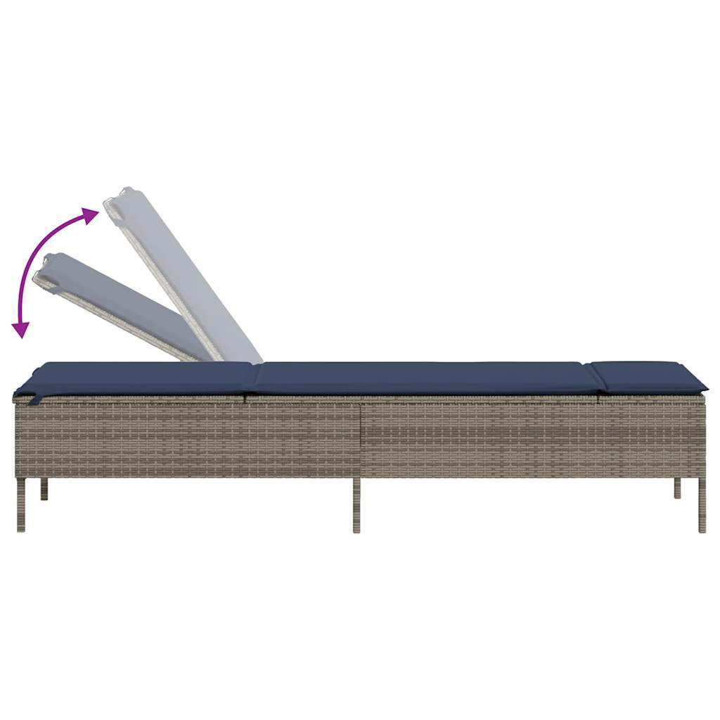 liggestol med bord og hynde grå polyrattan
