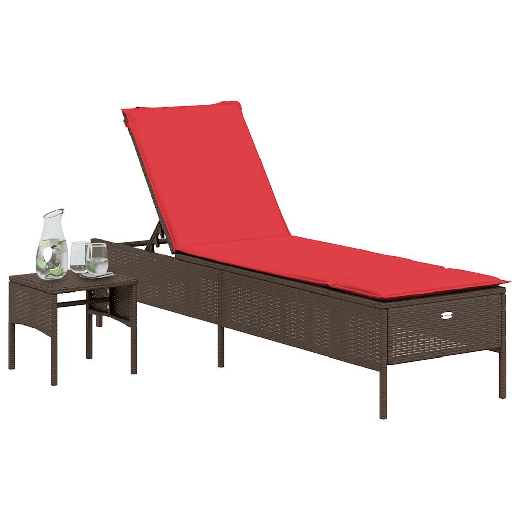 liggestol med bord og hynde brun polyrattan