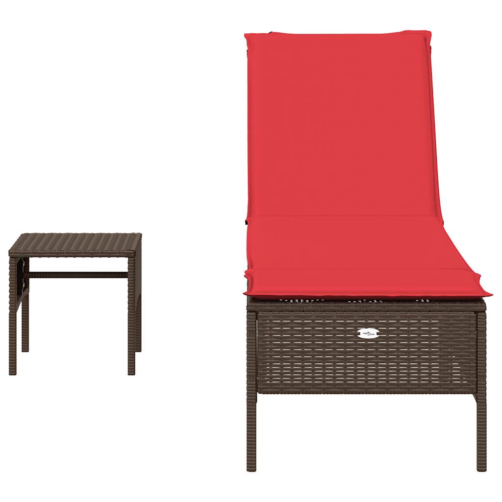 liggestol med bord og hynde brun polyrattan