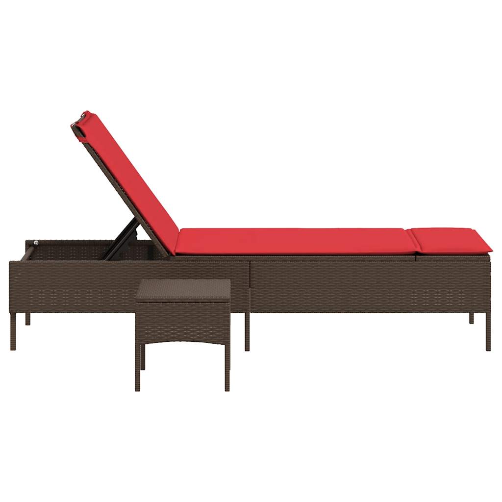 liggestol med bord og hynde brun polyrattan