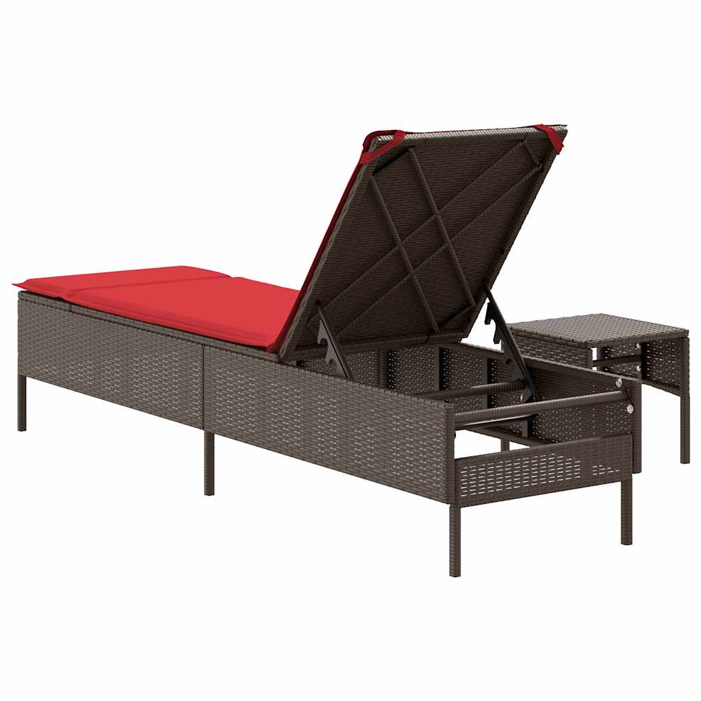 liggestol med bord og hynde brun polyrattan