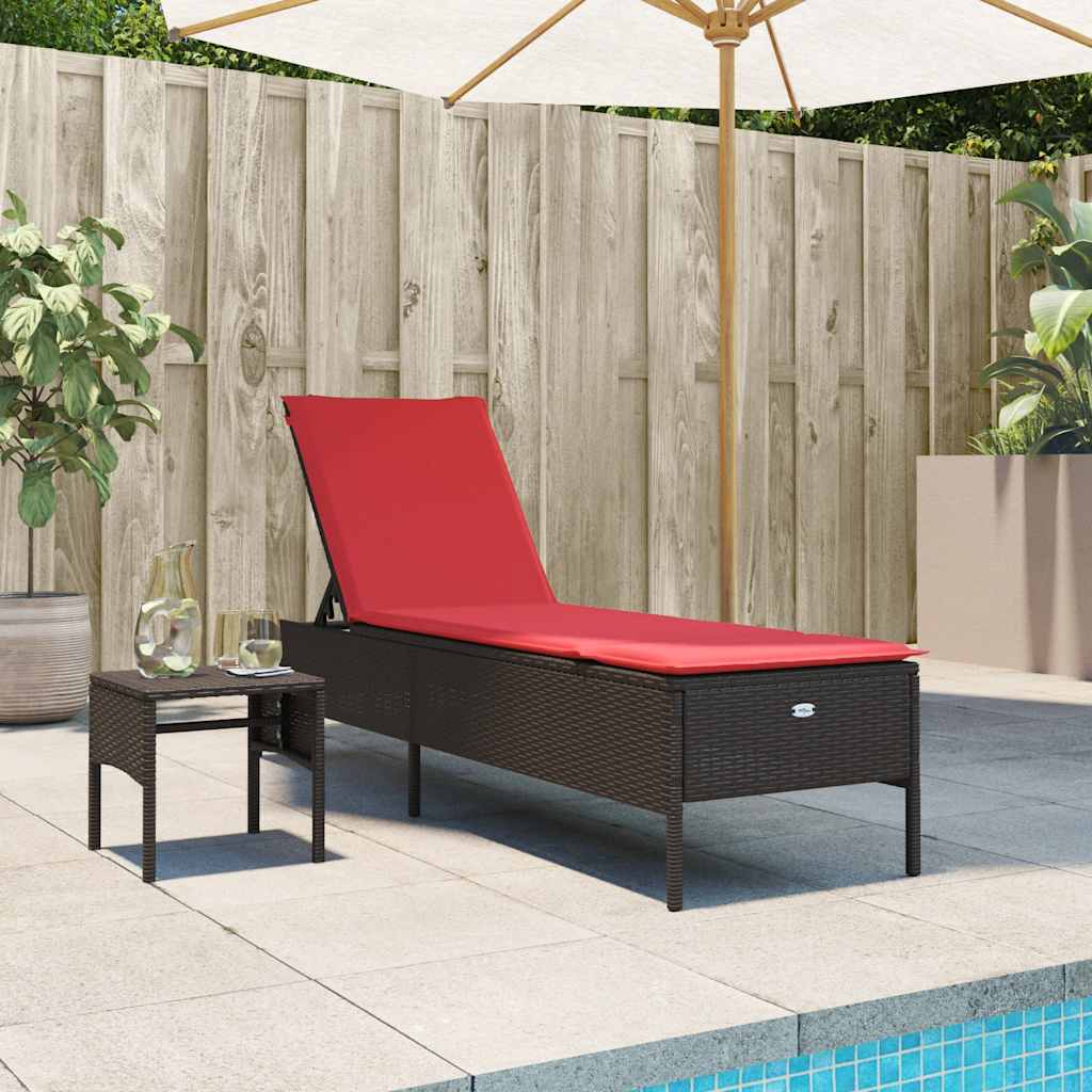 liggestol med bord og hynde brun polyrattan