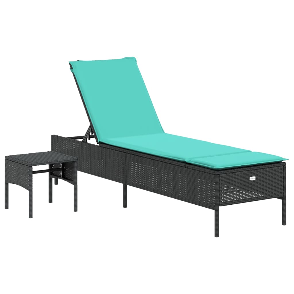 liggestol med bord og hynde sort polyrattan