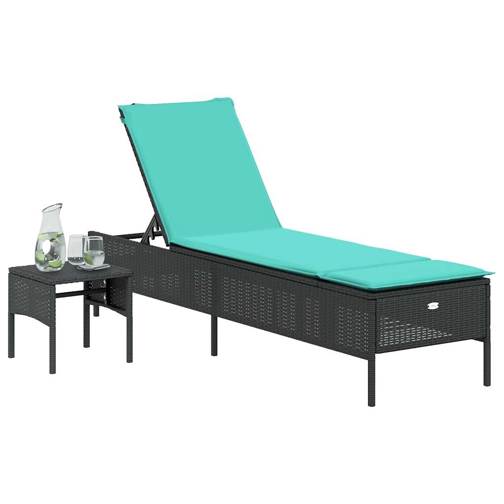 liggestol med bord og hynde sort polyrattan