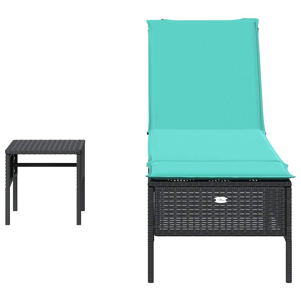liggestol med bord og hynde sort polyrattan