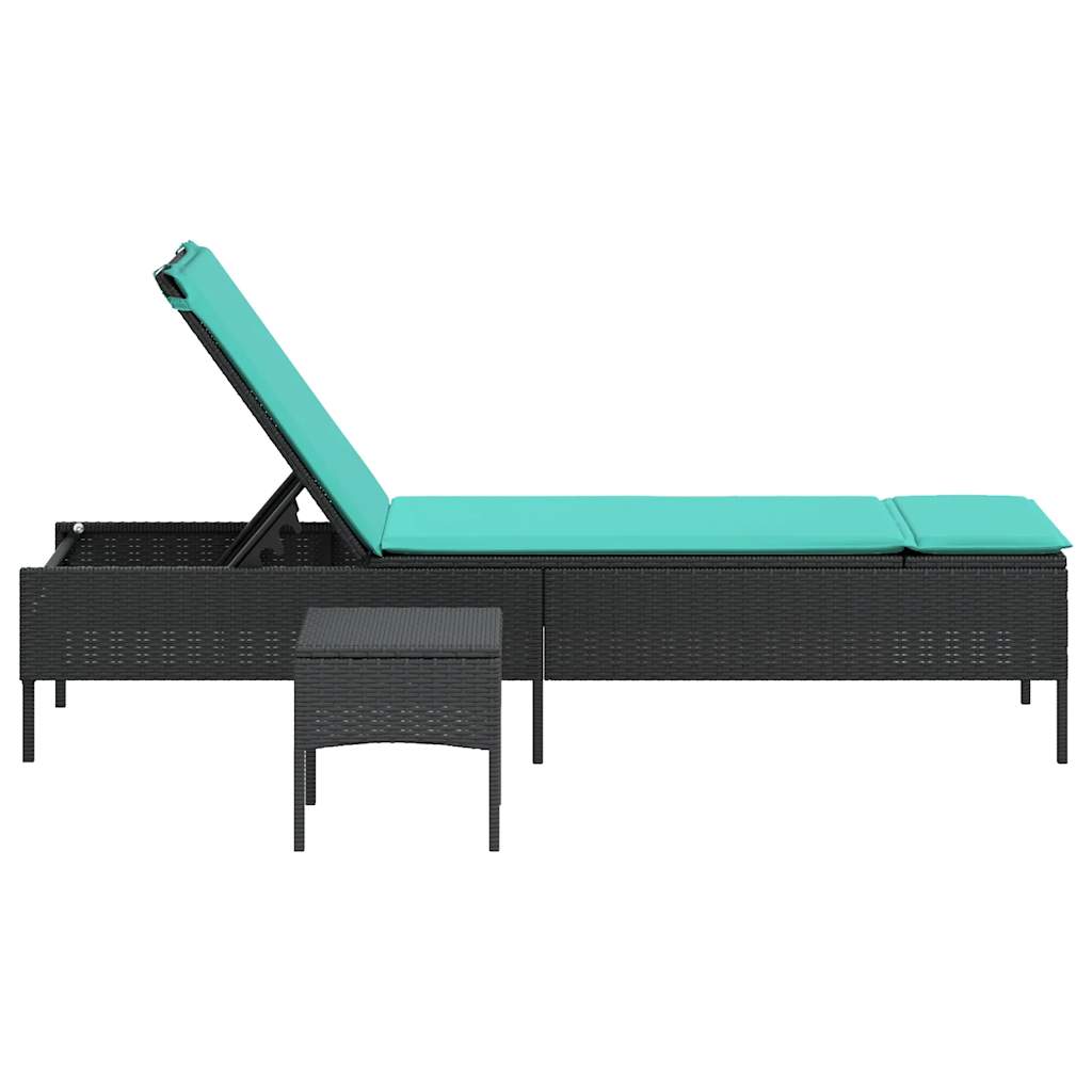 liggestol med bord og hynde sort polyrattan