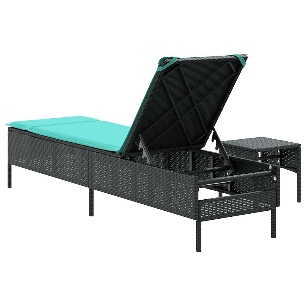liggestol med bord og hynde sort polyrattan