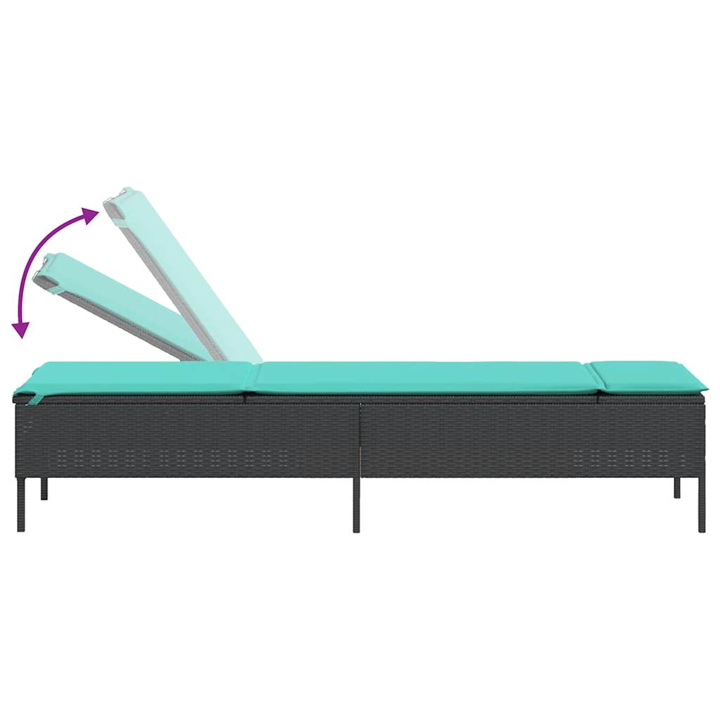 liggestol med bord og hynde sort polyrattan