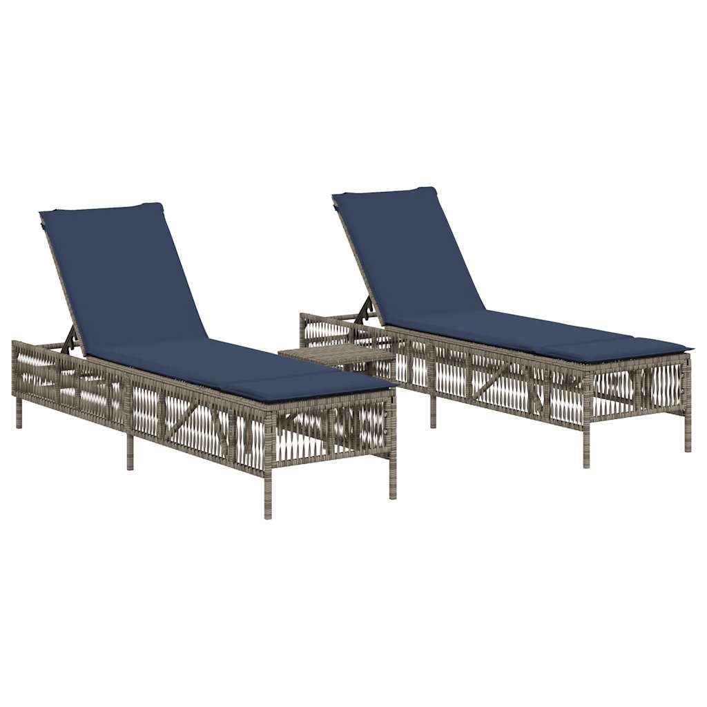 liggestole 2 stk. med bord grå polyrattan