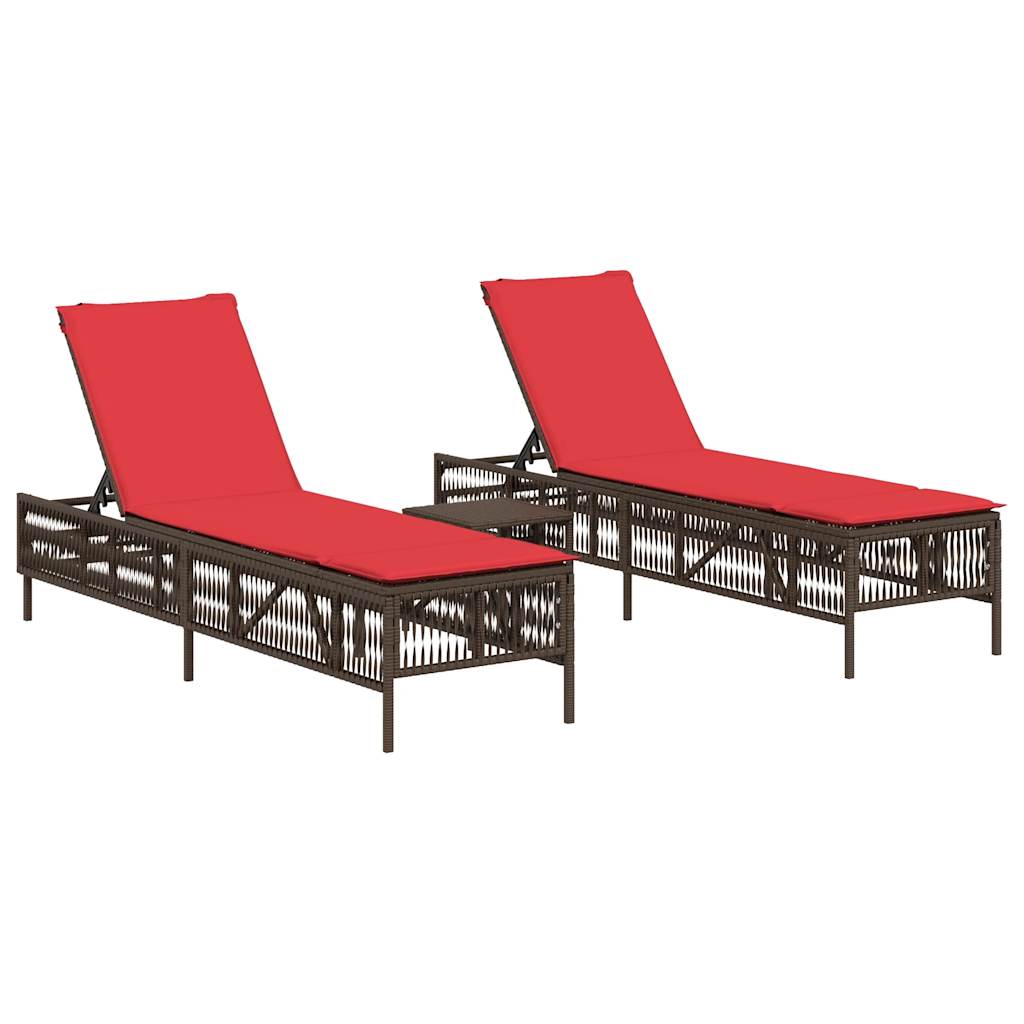 liggestole 2 stk. med bord brun polyrattan