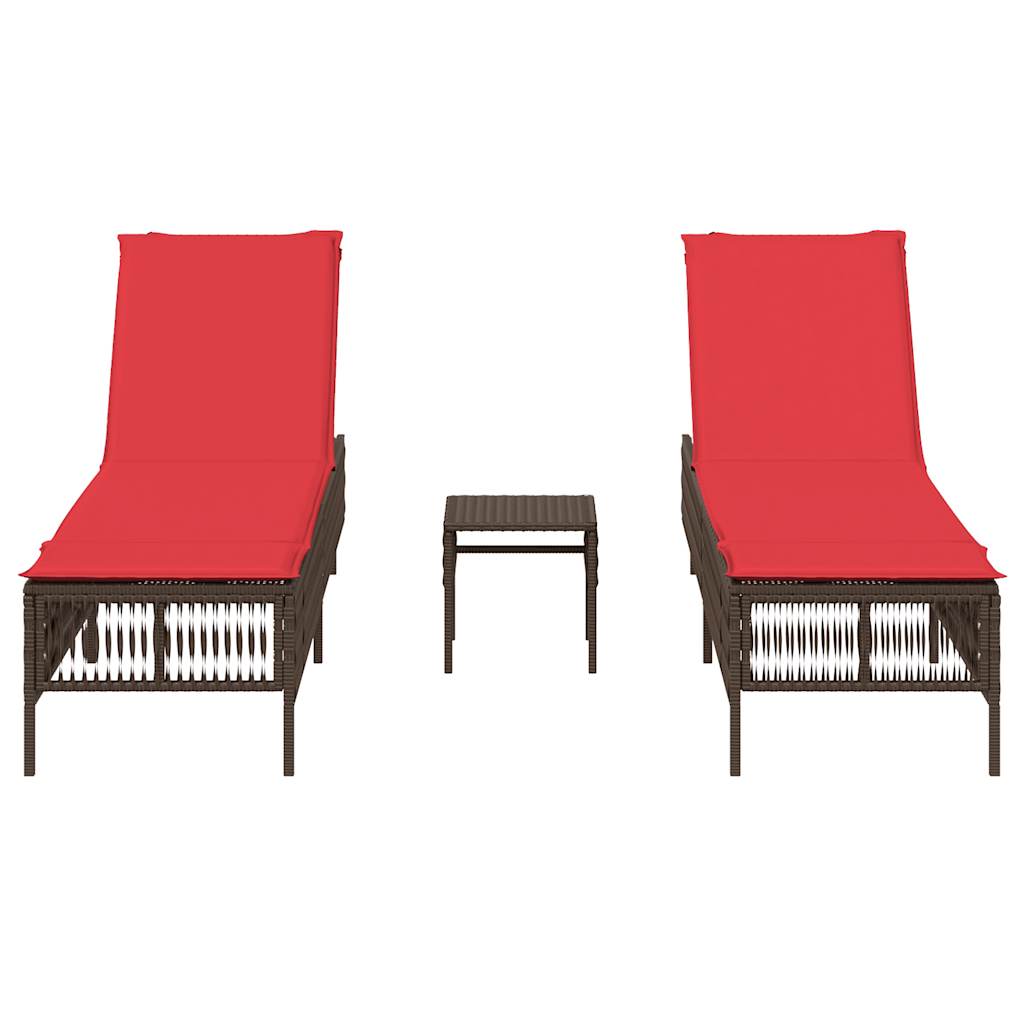 liggestole 2 stk. med bord brun polyrattan