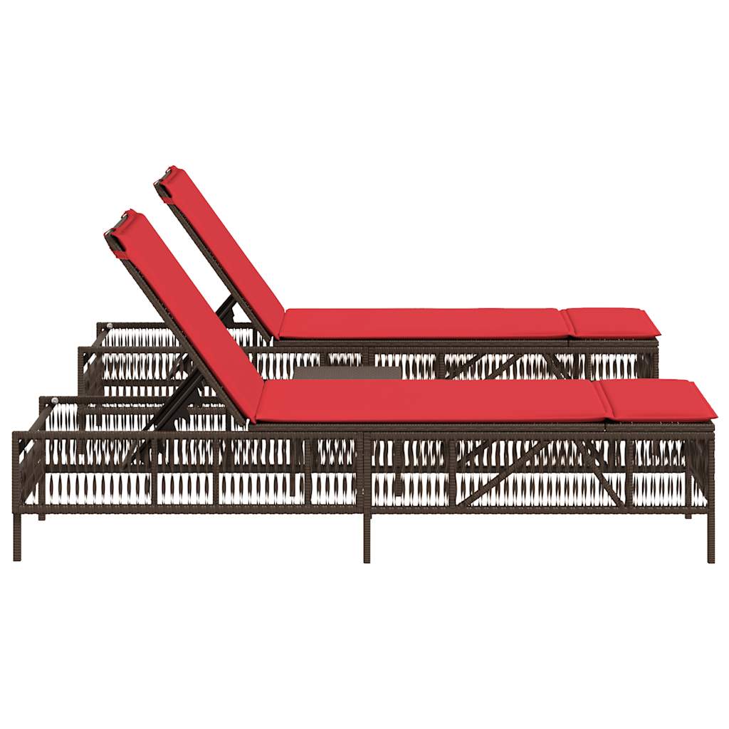 liggestole 2 stk. med bord brun polyrattan