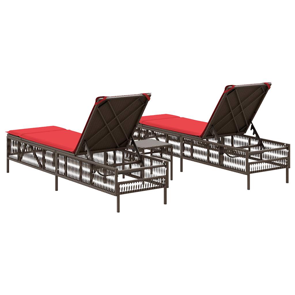 liggestole 2 stk. med bord brun polyrattan