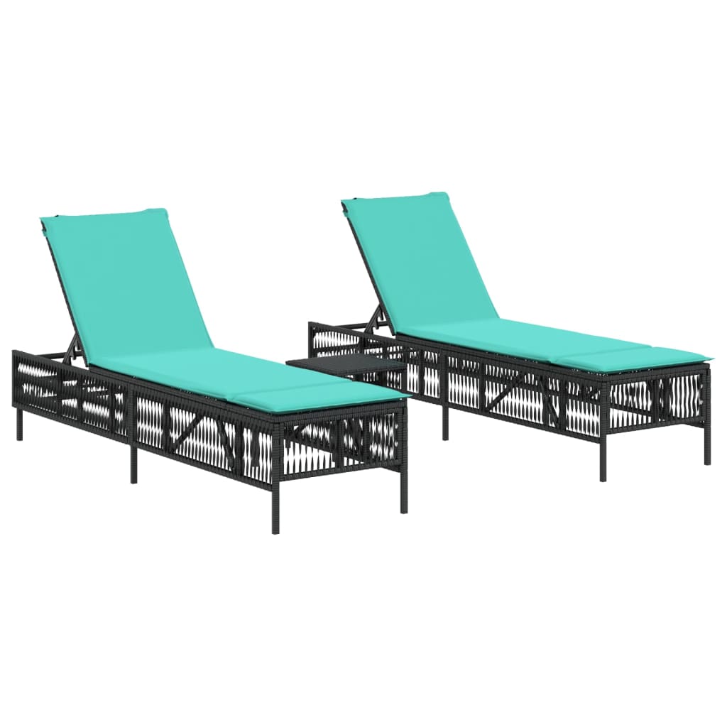 liggestole 2 stk. med bord sort polyrattan