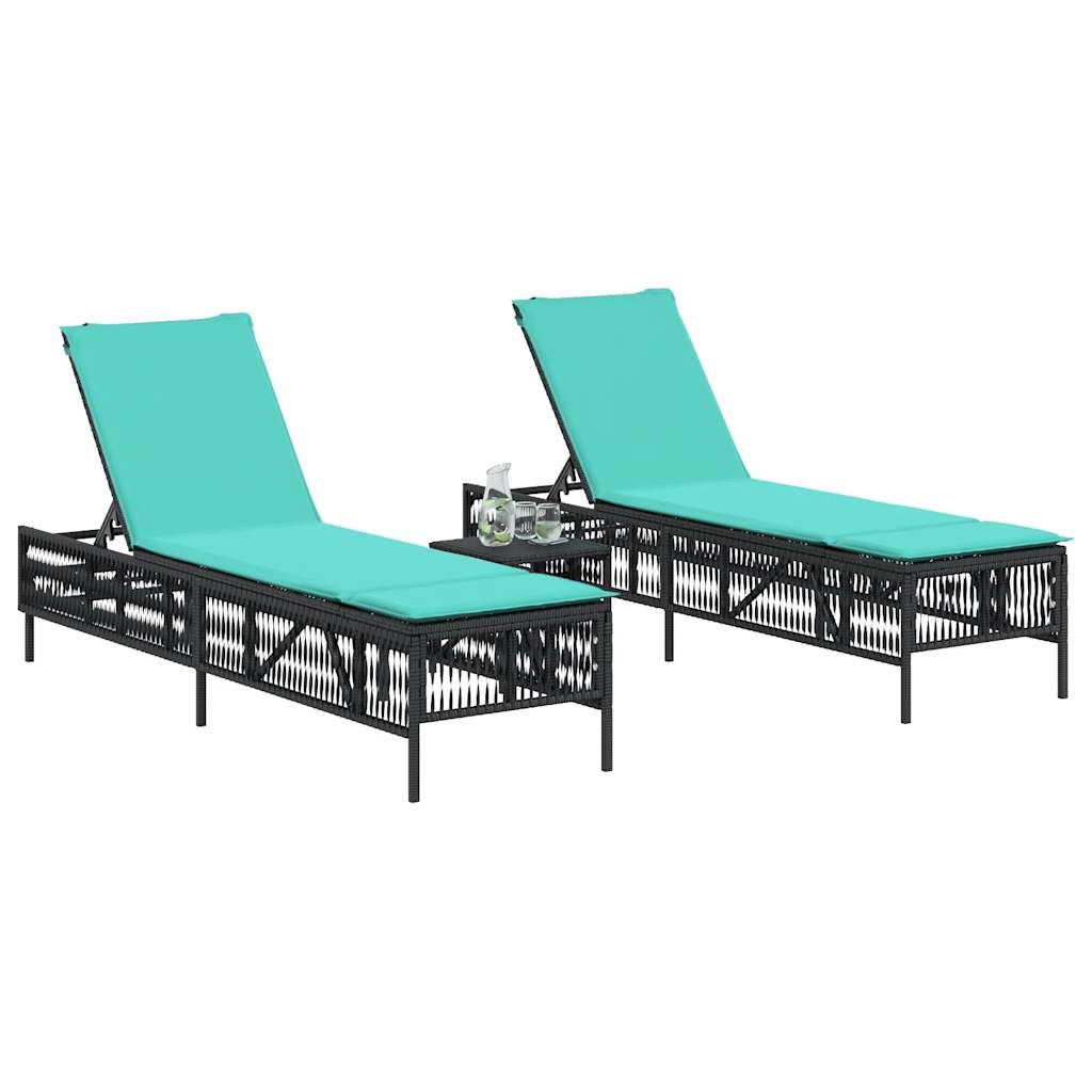 liggestole 2 stk. med bord sort polyrattan
