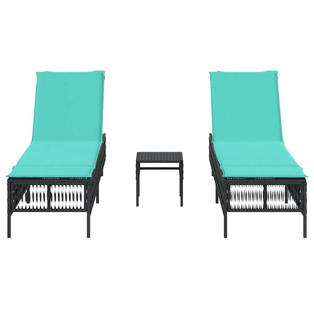 liggestole 2 stk. med bord sort polyrattan